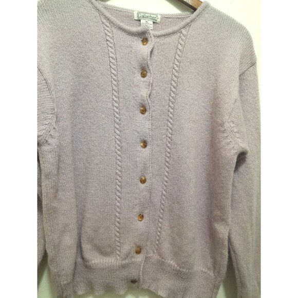 Vtg Gallagher Womens Shetland Wool Cable Knit Soft Size XL Cardigan Lavender - Picture 2 of 8